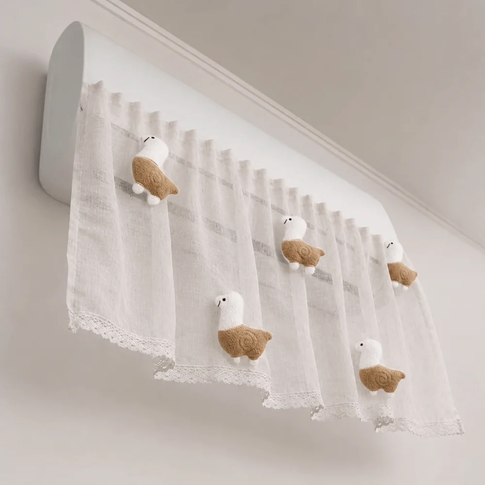 Linen Cotton Wind Shield Curtain Anti-direct Wind Hanging Design Anti Draft Cover Breathable Washable AC Curtain Home Bedroom