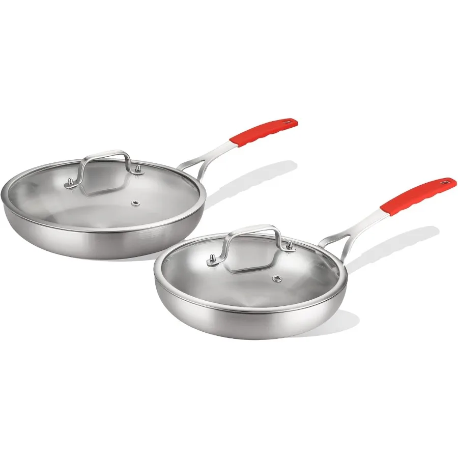 

Triply Stainless Steel Frying Pan Set with Lid for Induction Cooktops 8 and 10 Skillets Ideal for Home and Professional Kitchen