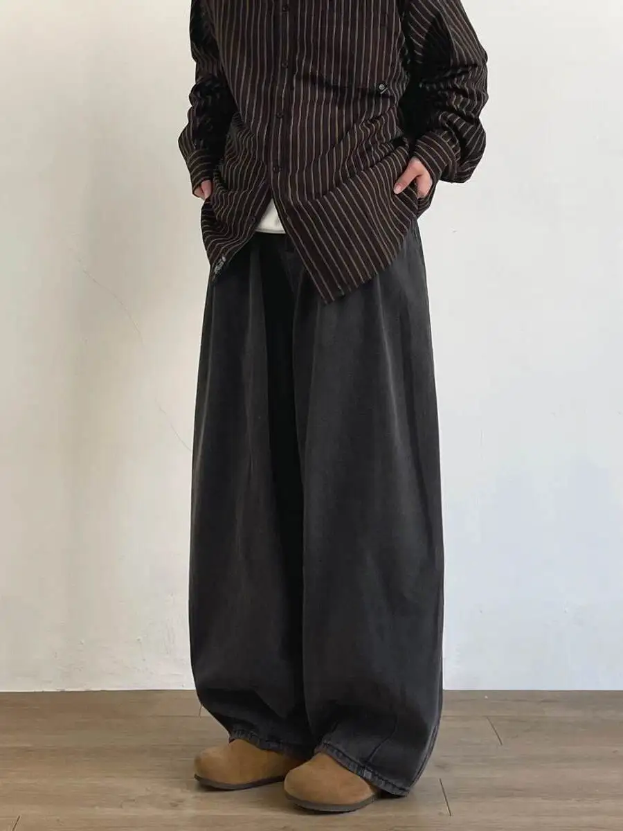 

Four Seasons, новые модные мужские модные потертые винтажные свободные широкие джинсы High Street, японские прямые однотонные джинсы