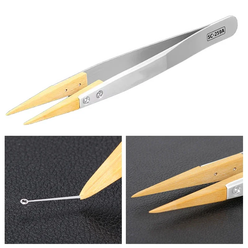 Boxwood Tweezers Precision Anti Magnetic Tweezer Stainless Steel Pointed Tweezers Clock Watch Repair Tool Hand Tools