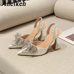 Aneikeh 2026 Spring New Pointed Wine Glass with Sexy Banquet Bow Sandals High Heels Shoes Ladies Slingback Pumps zaptos mujer