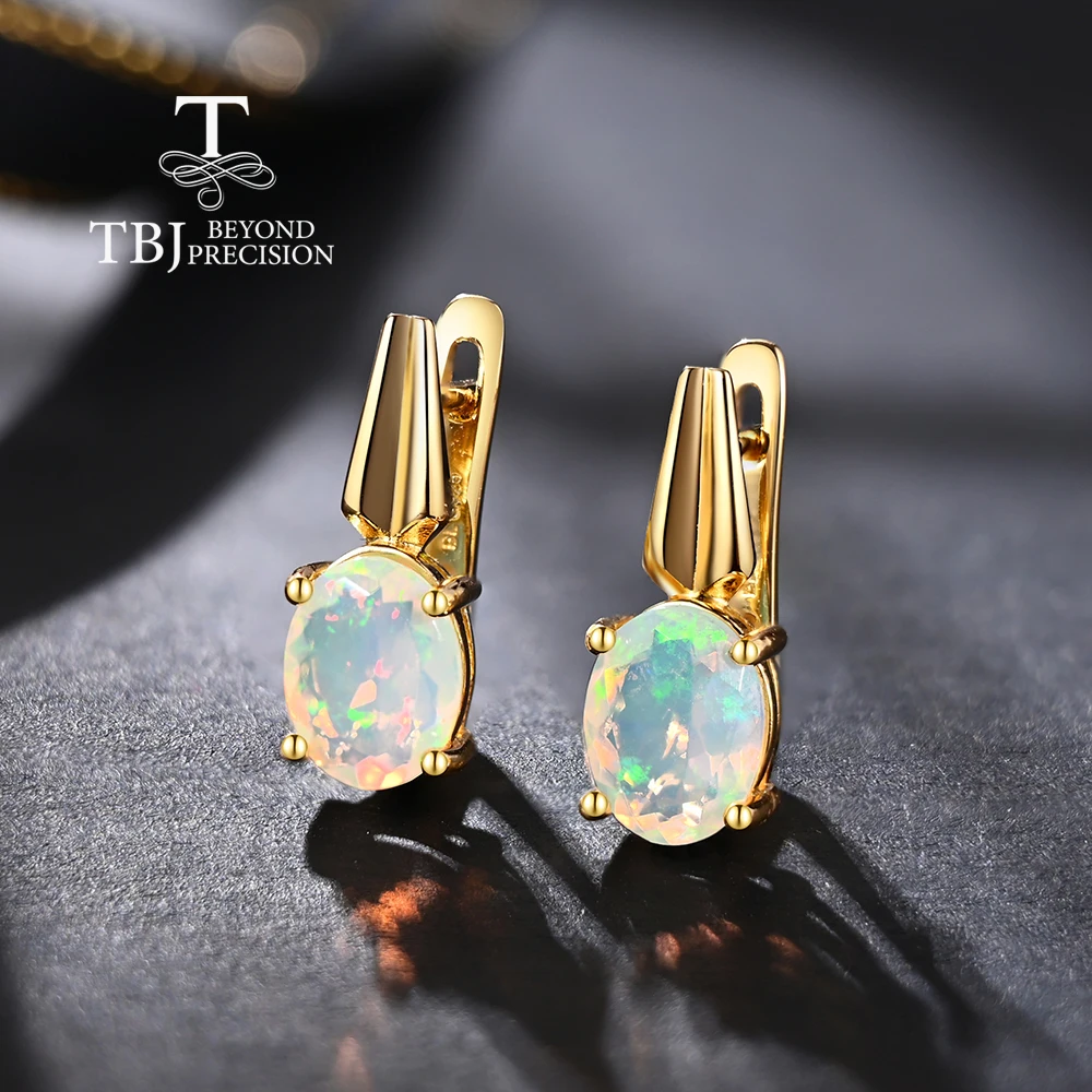 Simple color rich natural opal Ring Earring Set Light Luxury Gemstone women jewelry gift 925 sterling silver