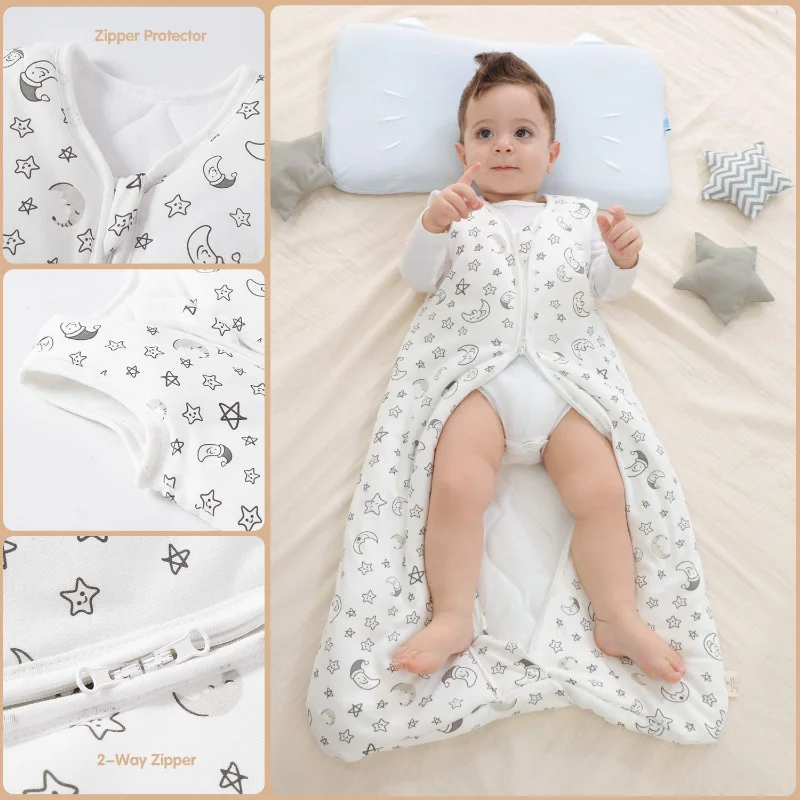 Sarung tidur penghangat kaki tanpa lengan selimut dipakai musim dingin bayi dengan ritsleting 2 arah 2.5 Kantung tidur katun uniseks barang baru lahir