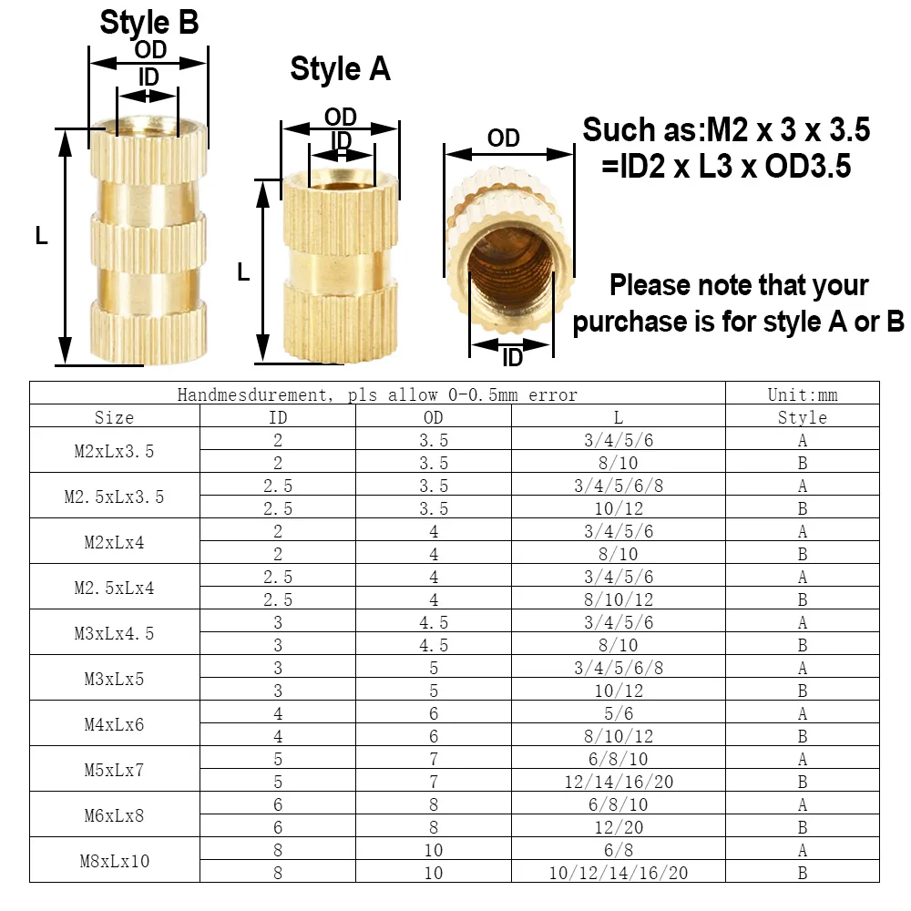 M2 M2.5 M3 M4 M5 M6 M8 Brass Insert Nut Heat Threaded Hot Melt Knurled Injection Embedment Nut Of Laptop Plastic 3D Pringting