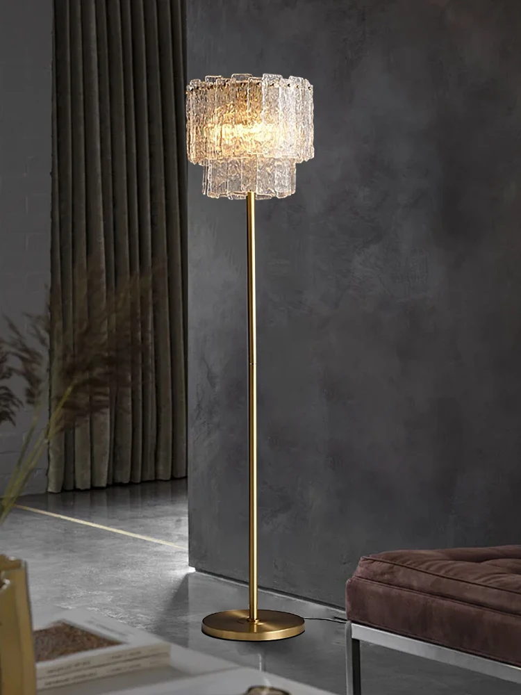 American Brass Clear Glass Crystal Floor Lamp Easy Installation Tall Standing Light Luxury Home Decor Mood Lights Bedside Decor