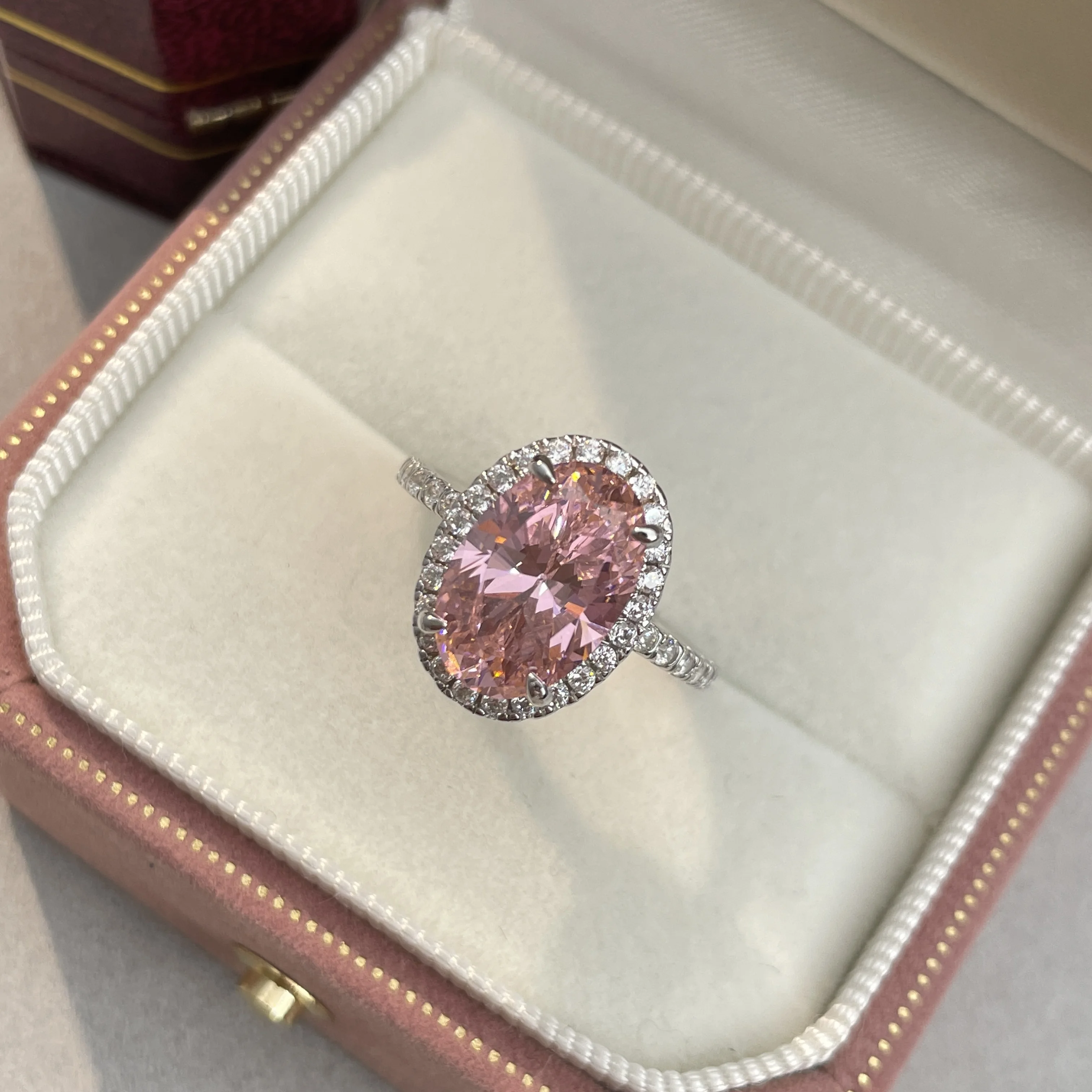 5CT Oval High Carbon Diamonds Lab Pink Yellow Gemstone Wedding Ring Women Classic 100% 925 Sterling Silver Engagement Jewelry