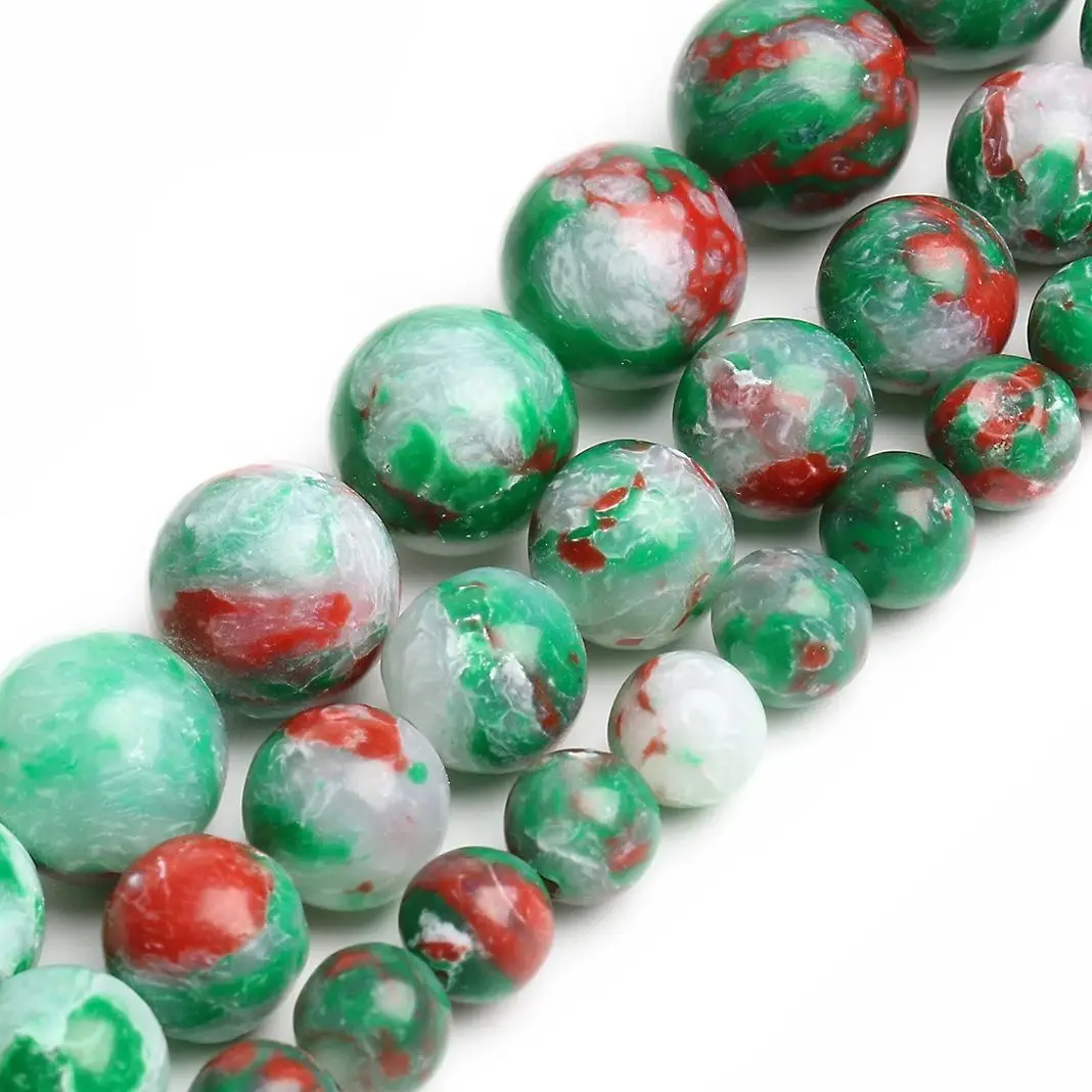 Zielony czerwony osad morski Imperial Jasper koraliki z naturalnego kamienia koraliki do wyrobu biżuterii DIY bransoletka akcesoria do rękodzieła 6 8 10MM