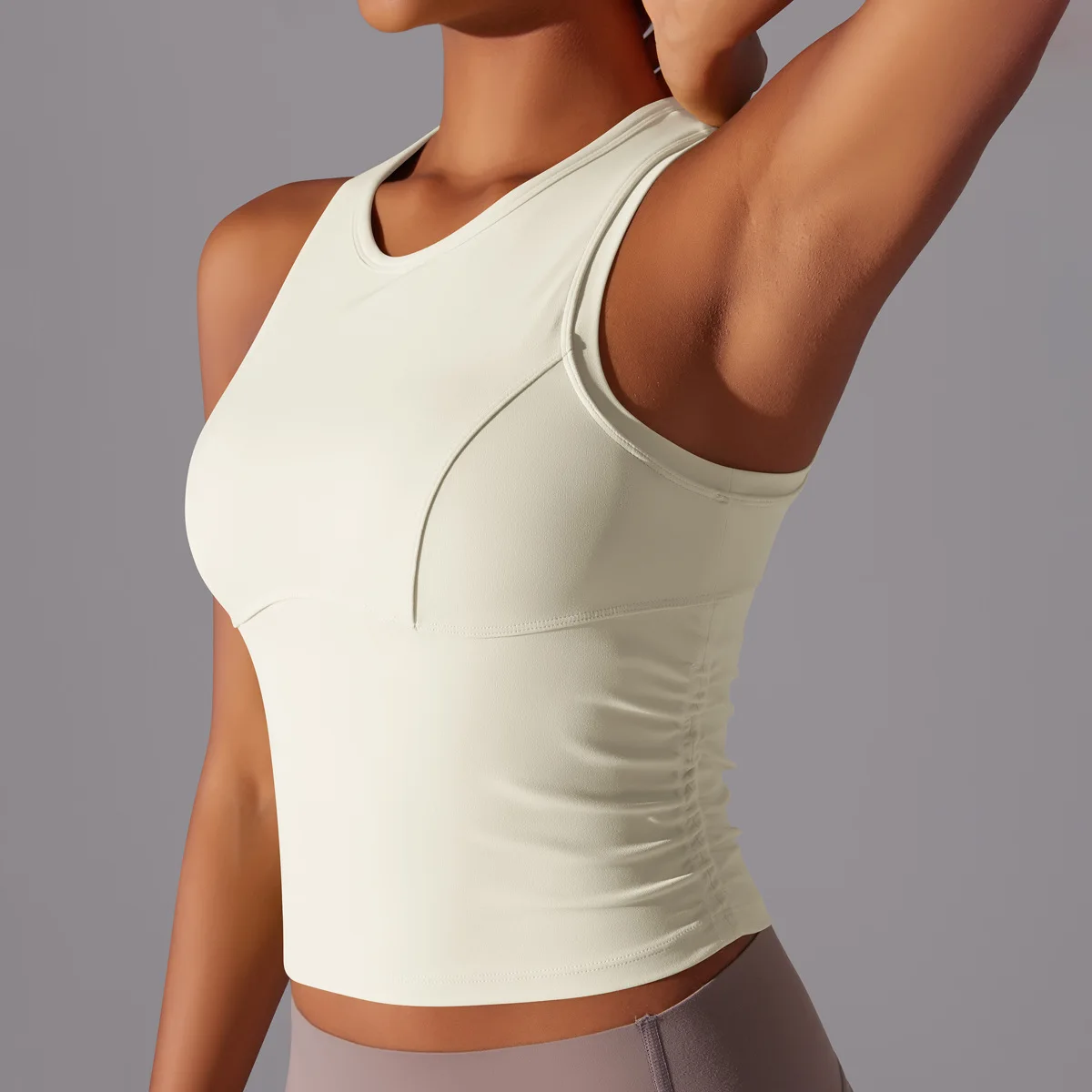 

WANAYOU Built-in Pads Women Yoga Shirts Side Pleated Sports Crop Tops Racer Back Gym Running Tank Tops Quick Workout Bra Vest
