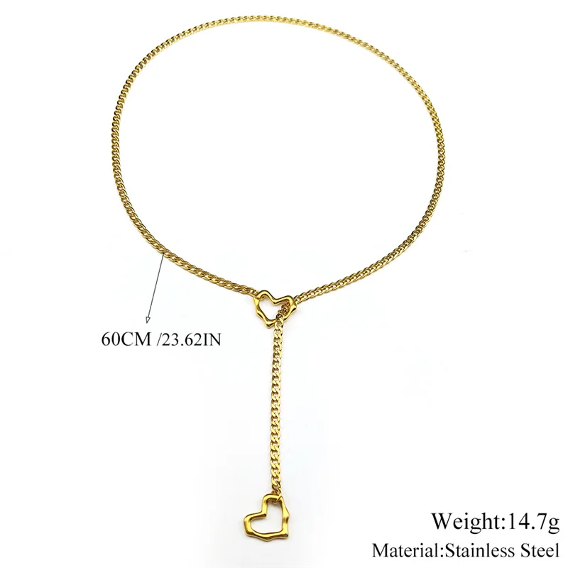 Herz-O-Ring Lange Kette für Damen und Herren Punk-Rock-Halskette Edelstahl Schlüssel-Schloss-Halsketten Verstellbare Y-Halskette Schmuck Geschenk – Detail 3