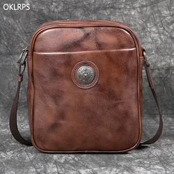 First Layer Cowhide Shoulder Bag Men's Leather Crossbody Bag Casual Simple Niche Vertical Men's Bag Trend Backpack