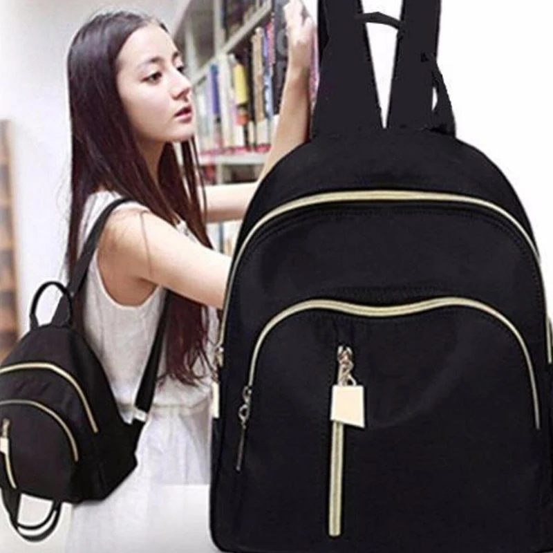 Mochila de nylon impermeável para mulheres Mochila pequena de lazer Bolsa de livro de estudante Bolsa de ombro casual Moda