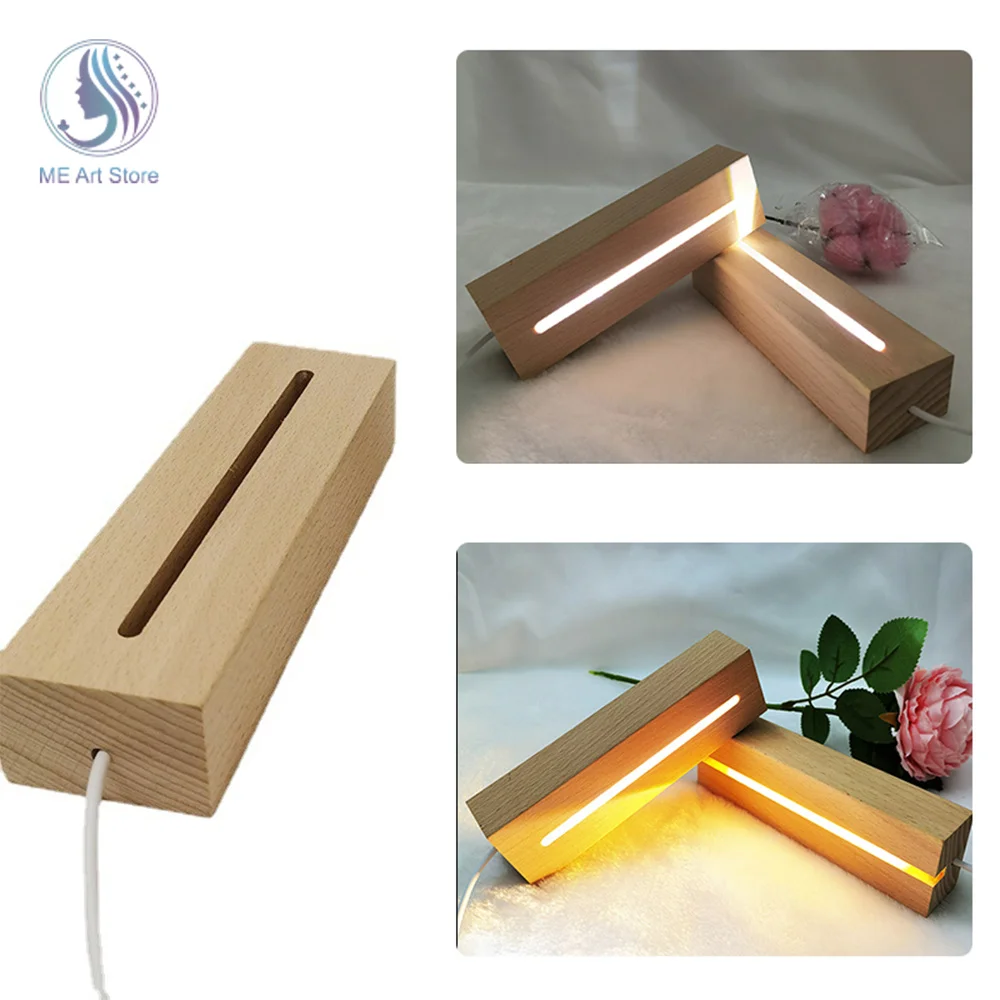 Rectangle Wood Light Base Wooden LED Light Display Stand Lamp Holder Lamp Base Art Ornament Display Base LED Lamp For Resin