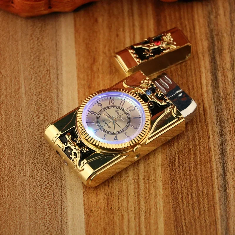 Creative Quartz Clock Lighter Compact Gas Lighter Butane Jet Torch Cigar Windproof Direct Charge Blue Flame Lighter Men's Gift view 3