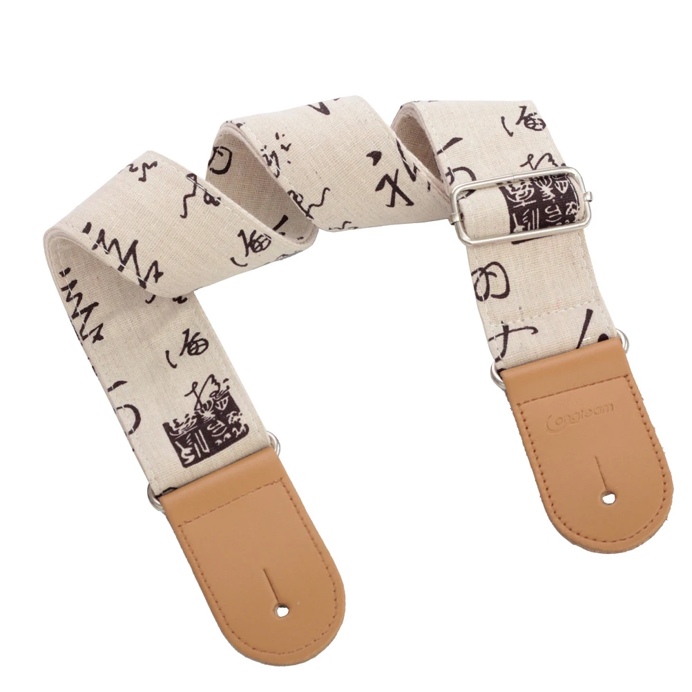 

Cotton Linen Guitar Strap Double Layer Head Adjustable 85CM 145CM Brass Buckle Classic Bass Accessories-Men