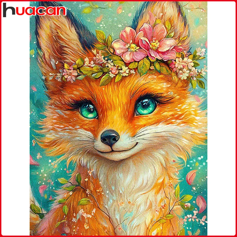 Huacan Vollständiges Diamant-Malset Fuchs und Blume Diamant-Stickerei Tier Komplettset Heimdekoration