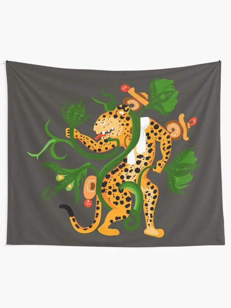 Mayan jaguar playing with a waterlily Tapestry Home Supplies Bedroom Decor Aesthetic For Bedroom Decor For Room Tapestry