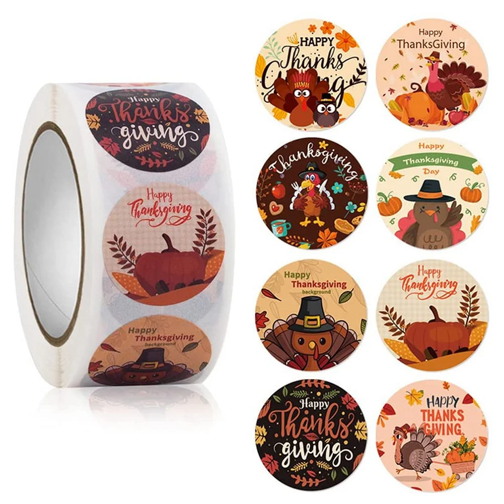 

1000Pcs 1 Inch 8 Pattern Thanksgiving Day Stickers Roll Turkey Stickers For Thanksgiving Party Favors Supplies-POS