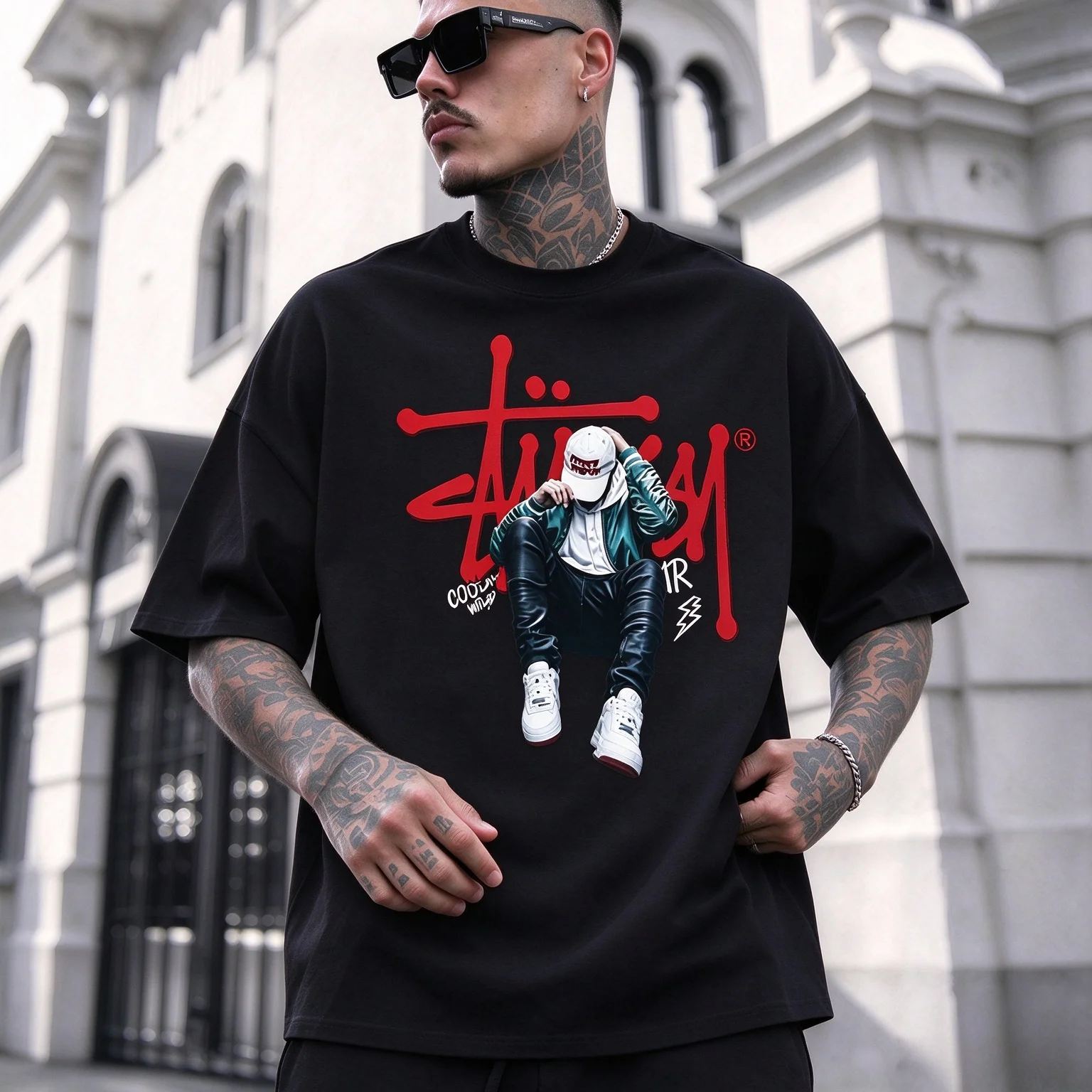 Skateboard Graphic White T Shirt 2026 Summer Unisex Cotton Short Sleeve Loose Trendy Streetwear Casual Daily Tops New