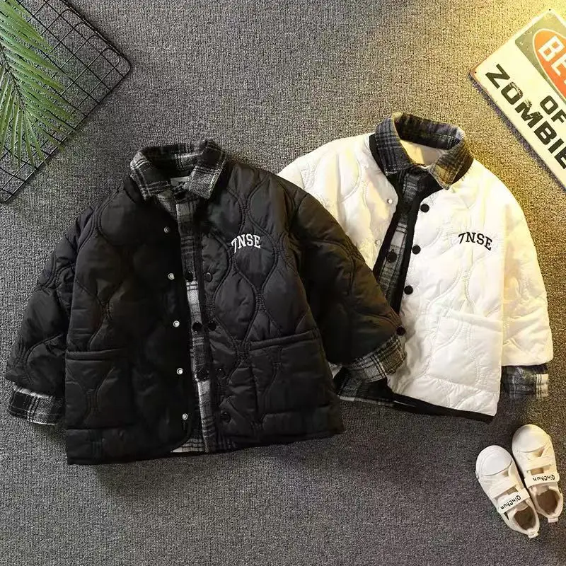 

Boys' Cotton Coat 2025 New Style Western Baby Winter Clothes Cotton Jacket With Thick Velvet And Fake Two-piece Cotton Jacket