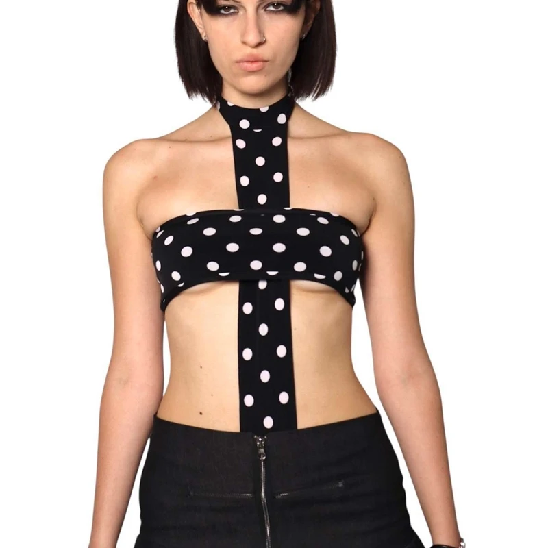 Y2K Gothic Polka Dot Halter Romper Shorts Slim Fit Sexy Edgy Streetwear Punk Vintage Retro Party Outfit For Women Teen Halloween