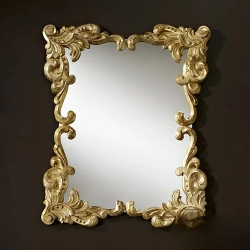 Vintage decorative mirror wall hanging bathroom makeup mirror carved American gold living room background fireplace mirror