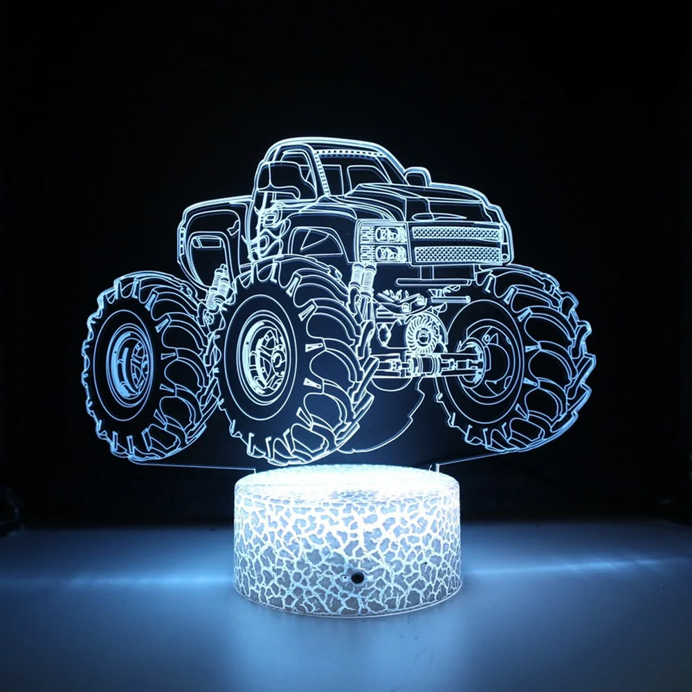 Tractor 3D Illusion Lamp LED Night Light 7 Color Changing Acrylic USB Table Desk Lamps Bedroom Decoration Gifts for Boys Kids