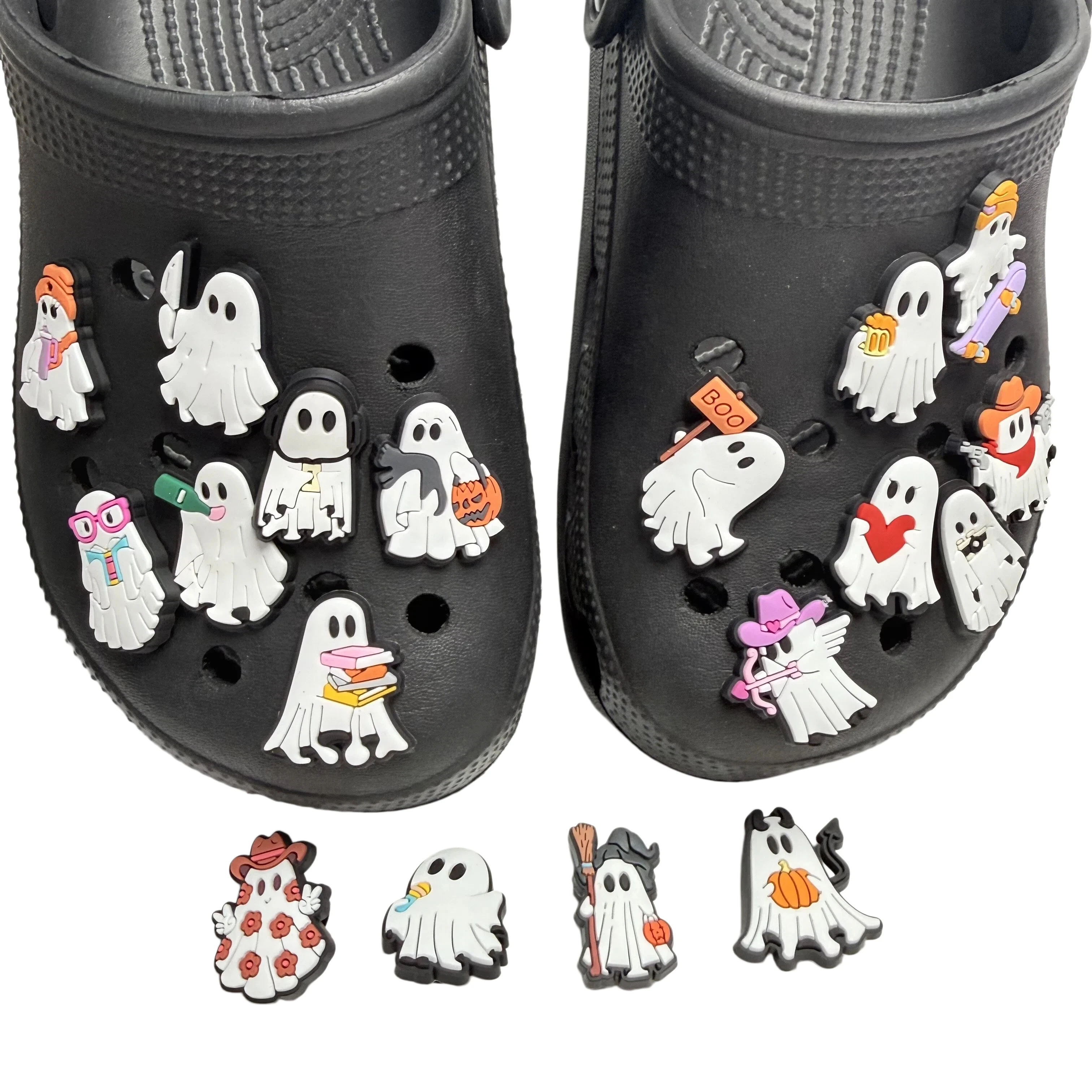 1-18pcs Cartoon Ghost PVC Slipper Shoe Charms DIY Backpack Sandals Accessories Buckle Garden Shoes Ornament Halloween Gifts