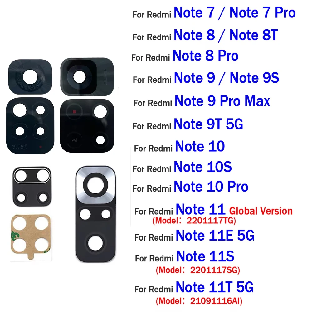 NEW For Xiaomi Redmi Note 11S 7 8 9 10 11 Pro Max 9S 8T 10S 9T 11T 11E 5G Rear Back Camera Glass Lens Cover With Glue sticker
