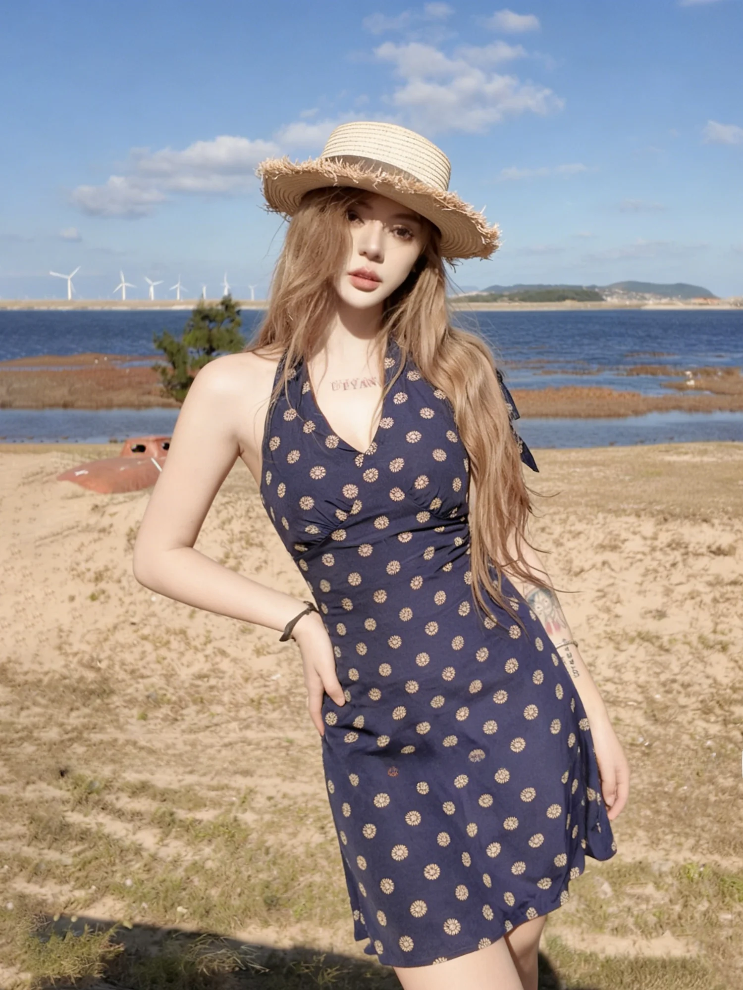 EIGHTDAY Summer 2026 Deep V Neck Slim Fit Halter Dress French Style A-Line  Skirt for Trendy Women Casual Party Wear