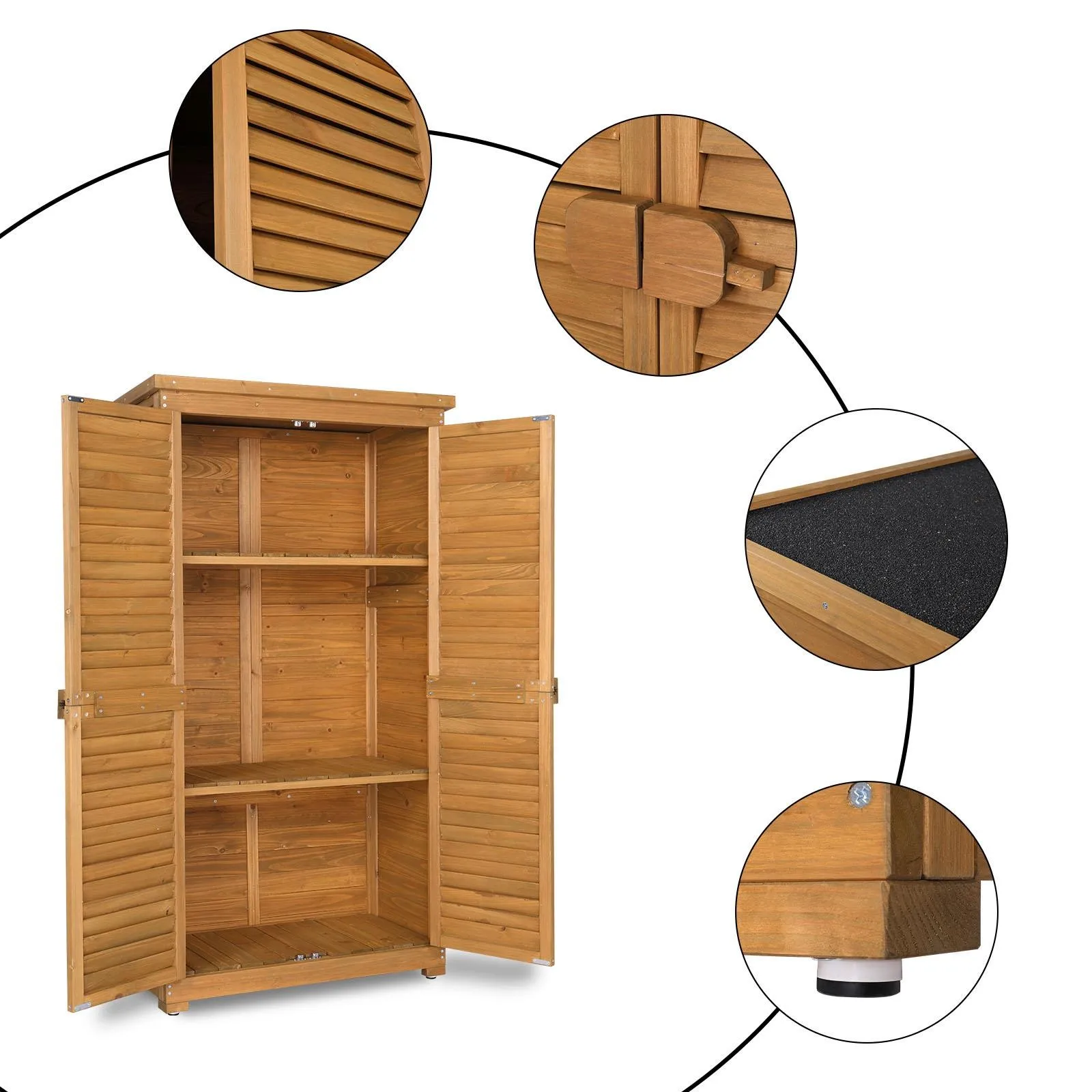 

62.99in Adjustable Wooden In/Outdoor Garden Storage Shed Storage Unit with Doors