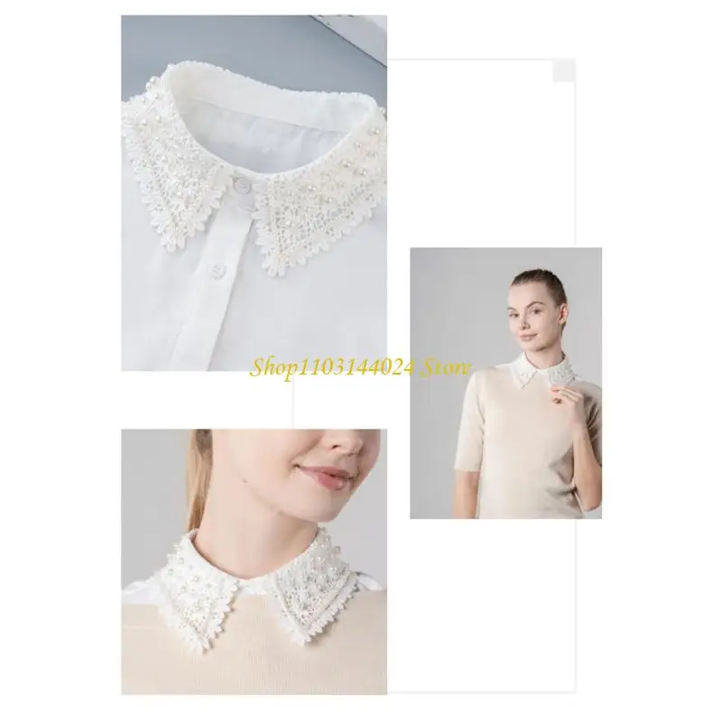 n5ke-ファッションレース取り外し可能な襟エレガントなパールビーズワークフェイクカラーネックウェアハーフシャツ襟インサート作業服