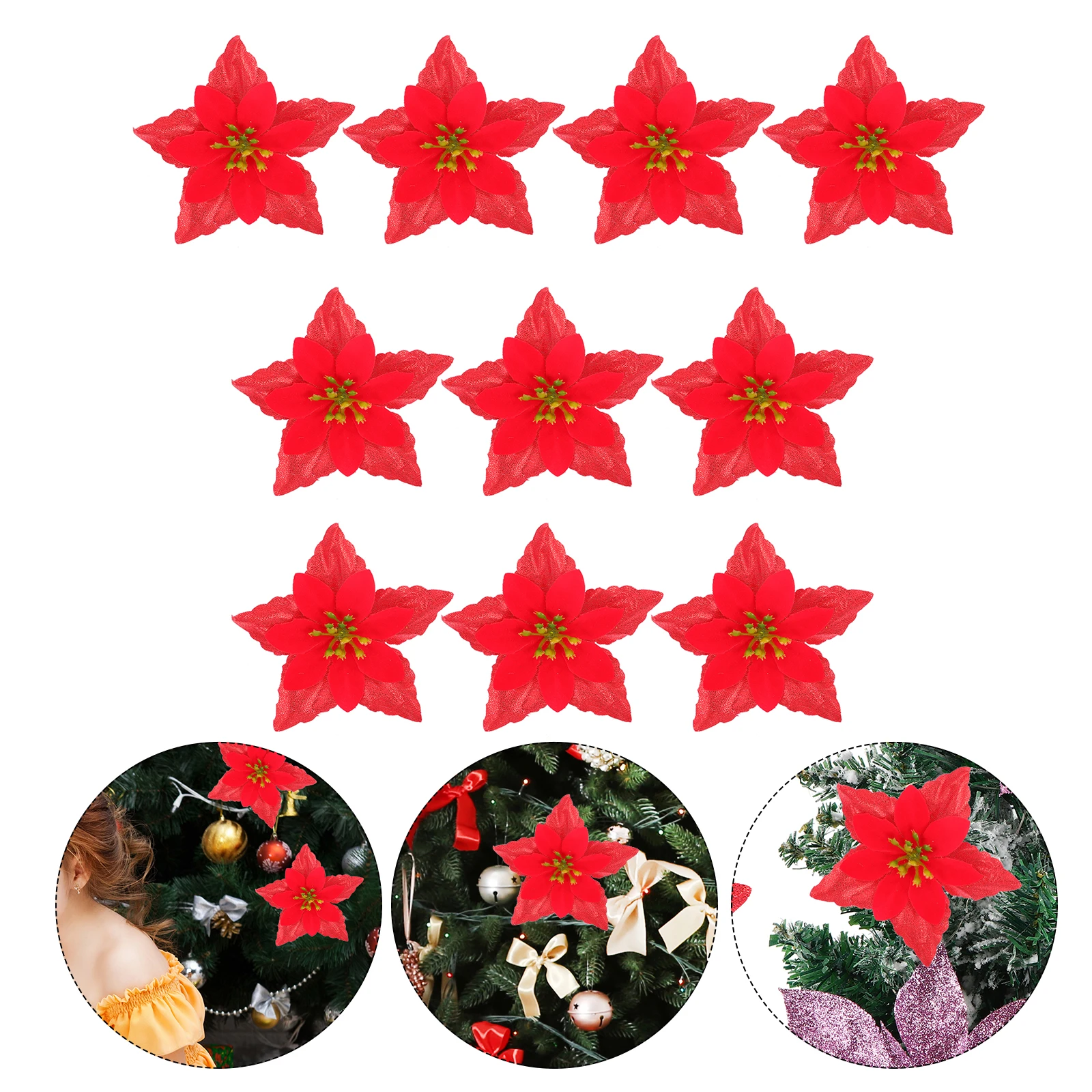 

10Pcs Christmas Flower Decorations Artificial Silk Party Adornment Xmas Tree Decors Bright Celebration Decor Artificial Flower