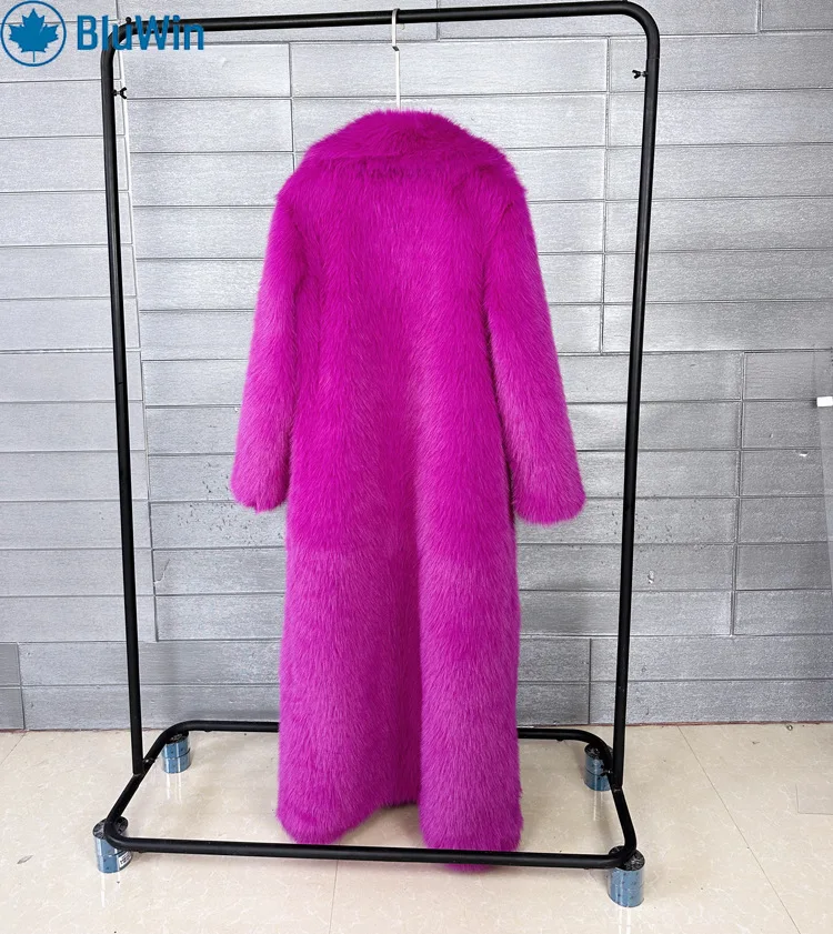 BluWin 11 цветов, роскошное длинное пальто из искусственного меха, женская зимняя уличная одежда 2025 года, куртка с плюшевым мишкой, верхняя одежда макси с зубчатыми лацканами