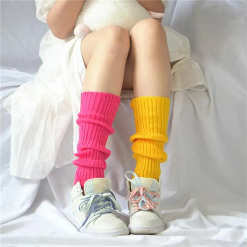 Candy Color Sweet Girl Leg Warmers NEW Korean Knitted Foot Cover Women Solid Color Autumn Winter Stylish Elastic Long Tube Sock