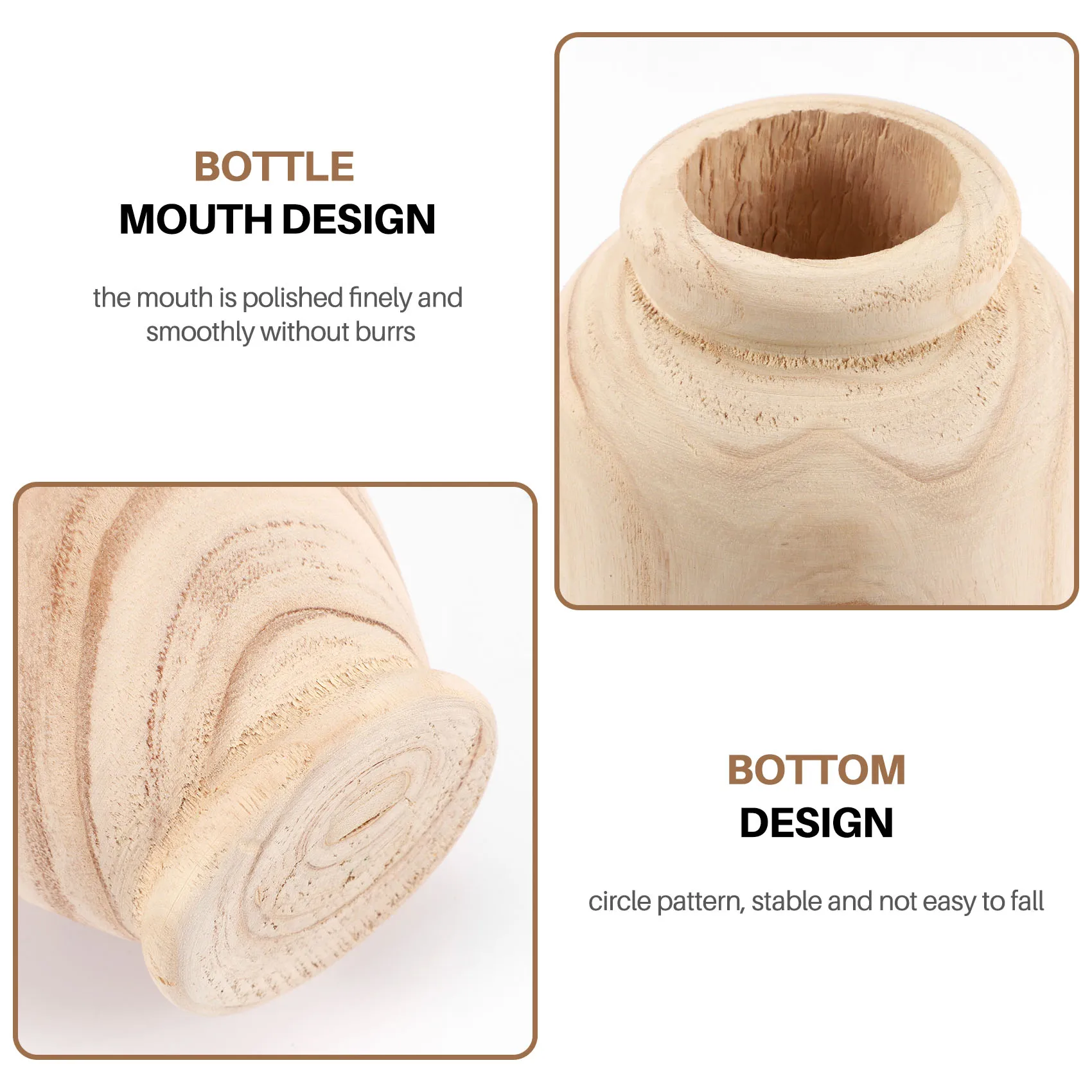 ABBN-Wooden Vase Decoration Living Room Table Solid Wood Ware Flower Bottle Ornament Home Decoration