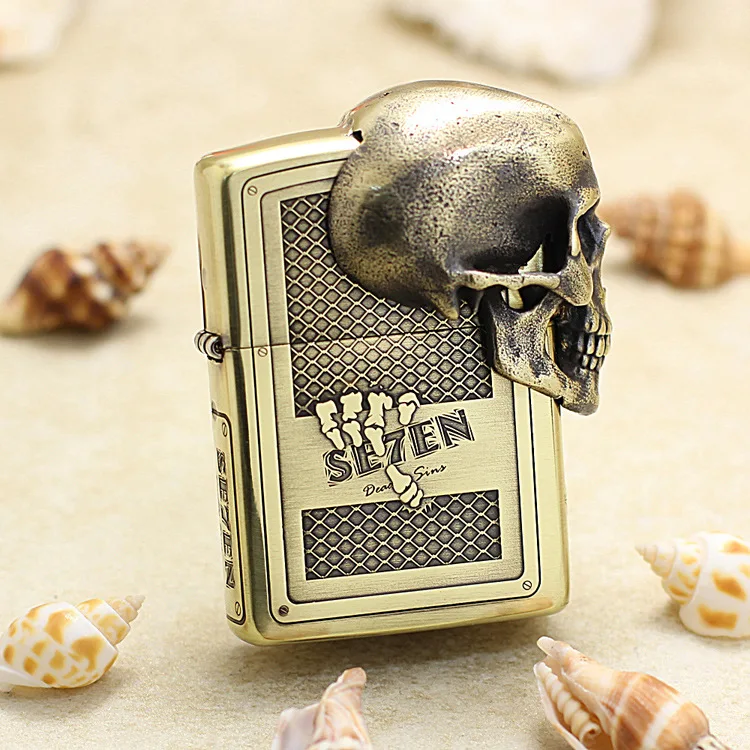 

Genuine Zippo carving 3D skull oil lighter copper windproof cigarette Kerosene lighters Gift with anti-counterfeiting code