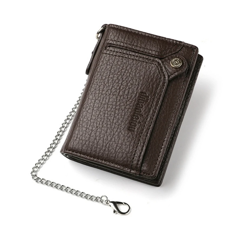 Monedero con múltiples ranuras para tarjetas Cartera corta cuero PU para hombre con cadena metal extraíble y con