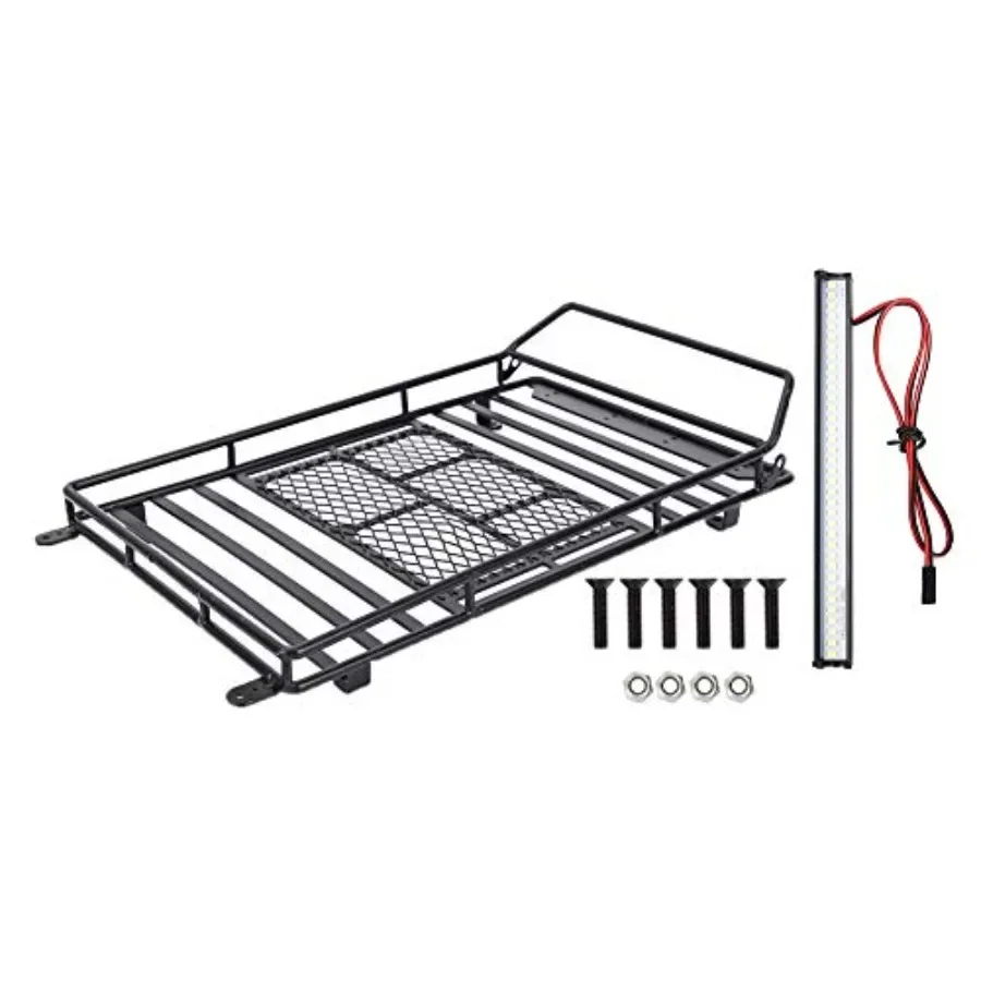 

RC Car Roof Rack Metal Roof Rack Luggage Carrier with LED Light for Axial SCX10 1 10 RC Crawler Car