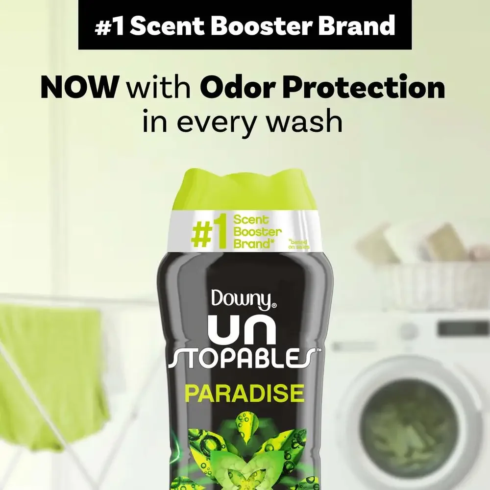 Laundry Scent Booster Beads Antioxidant Technology 50% Recycled Plastic Downy Unstopables Paradise 24 oz Bottle Clean Freshness