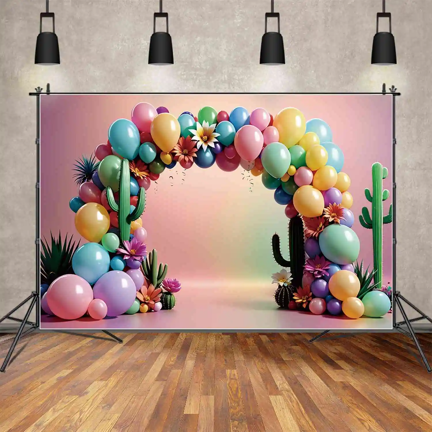 

MOON.QG Balloon Arch Photography Backdrop Baby Flowers Gradient Birthday Party Photo Background Tropical Studio Photobooth Props