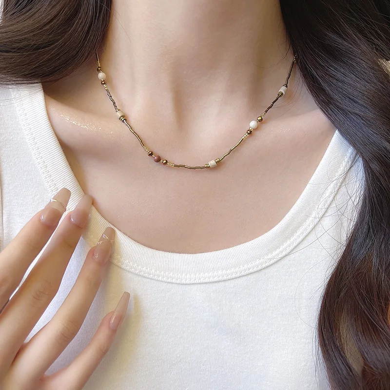 

New Chinese Style Retro Clan Style Necklace Fashion Exquisite Light Luxury Choker Beaded Clavicle Chain Female Jewelry Party Gif