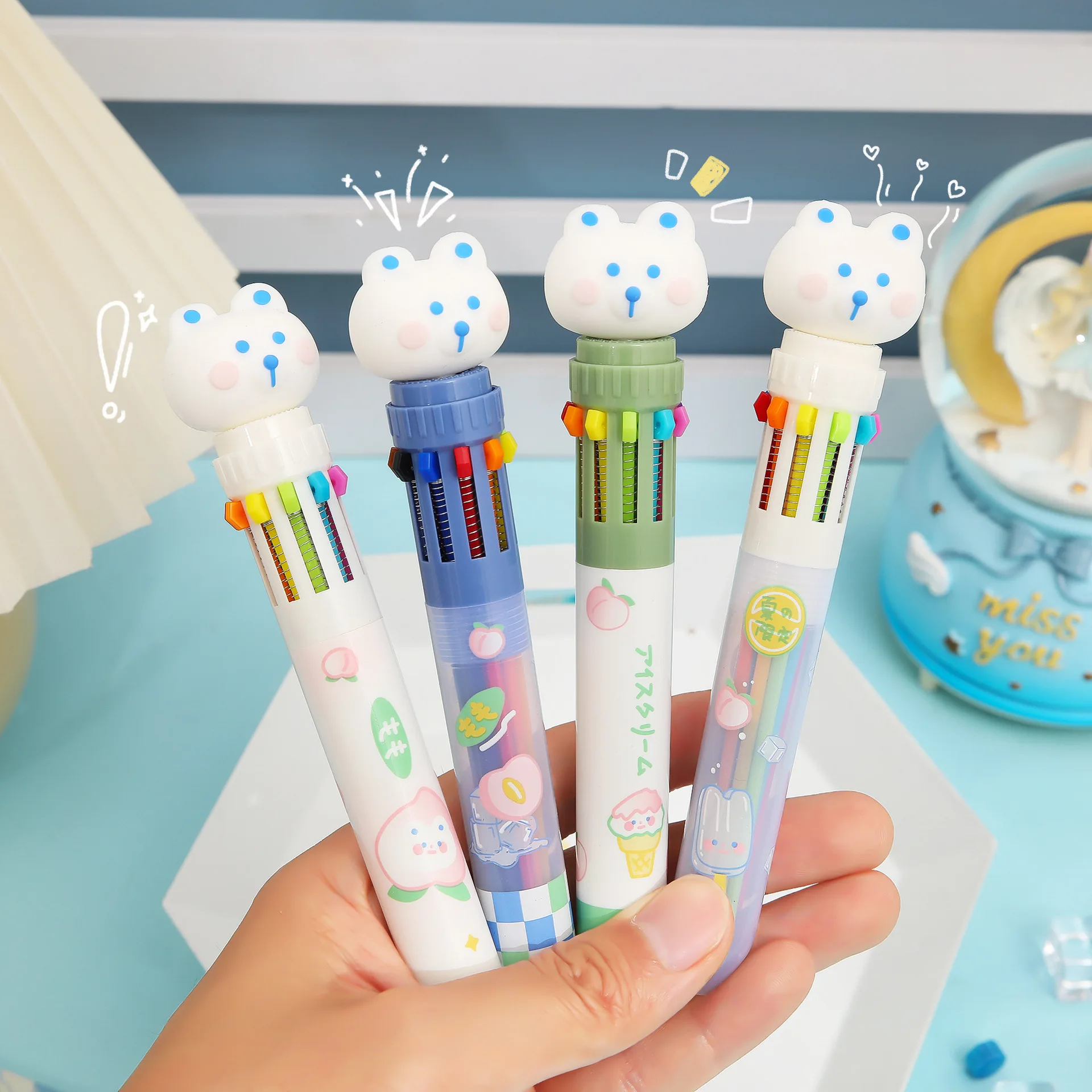 

Kawaii, белый медведь, 10 цветов, механическая фотография, офисные принадлежности для письма, милые ручки, подарок, канцелярские товары, студенческие призы