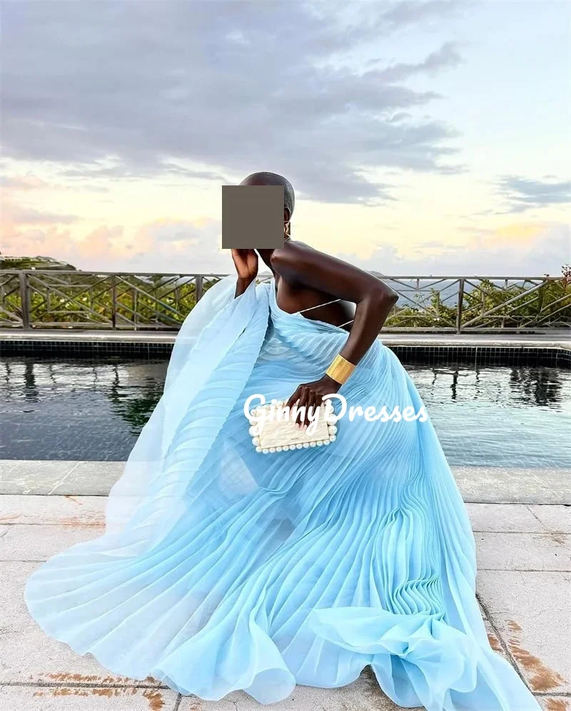 

Customized Evening Dresses A-Line One-Shoulder Dresses For Prom Floor-Length Zipper Up Wedding Party Dress Ruffle Vestidos De Fe