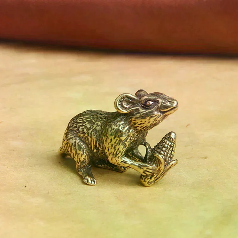 Keychain Gifts Brass Animal Mice Love Rice Figurines Car Key Chain Pendants Jewelry Diy Keyring Hanging Accessories Cute