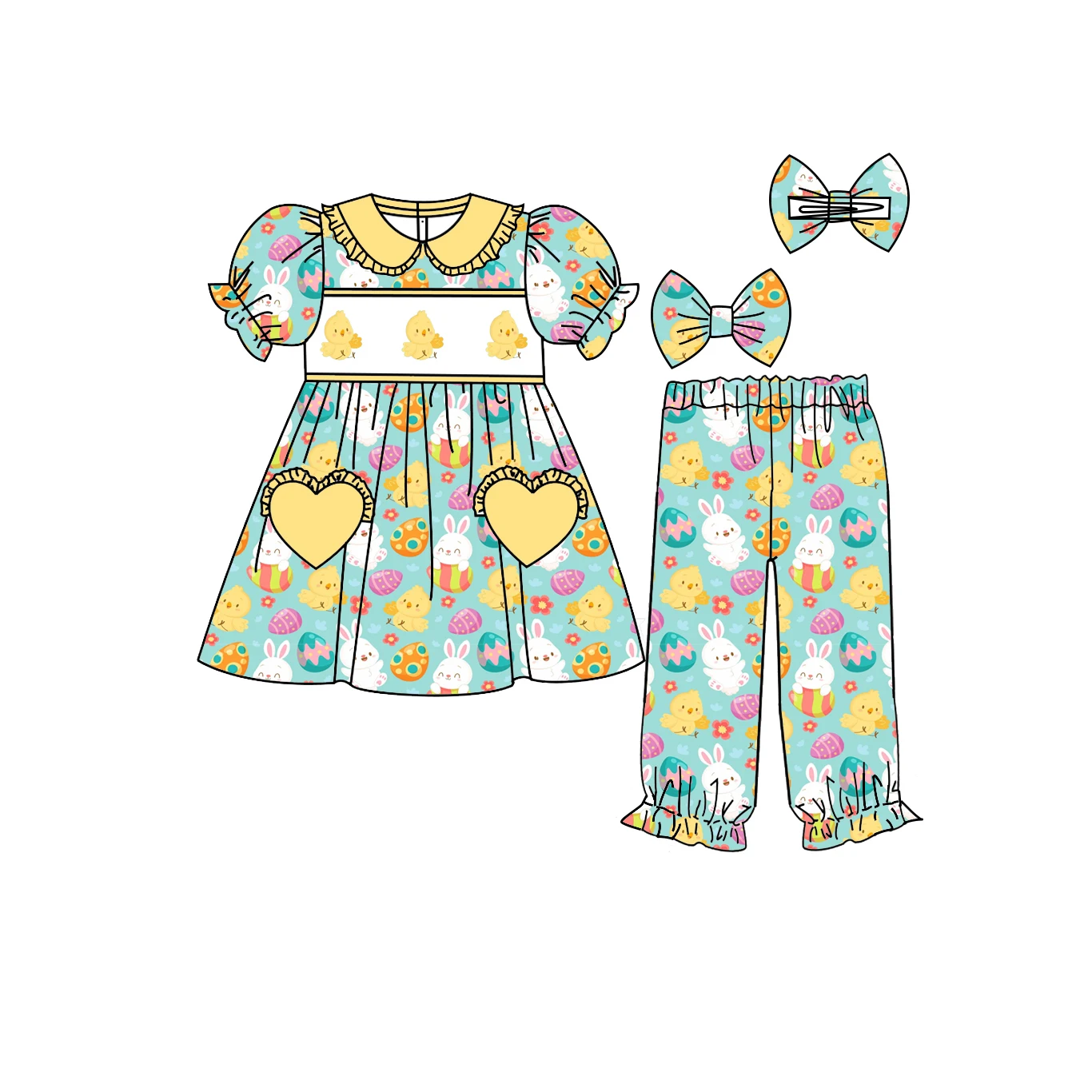 Boutique Toddler Boys Girls Easter Outfit Cartoon Bunny Chick Print Children Pajamas Set