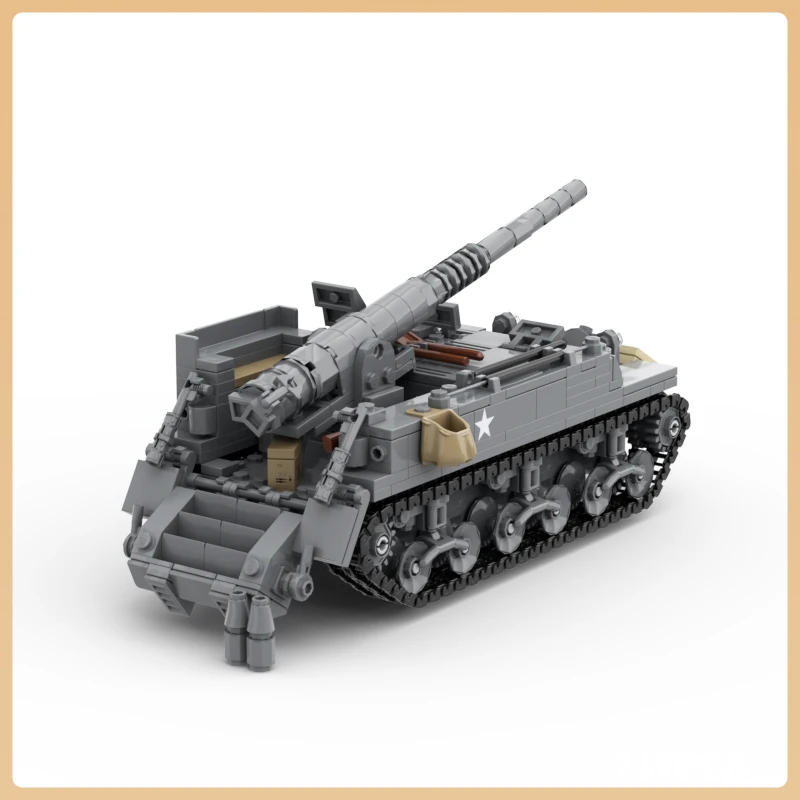 MOC Military Weapon Char B1 Tracked Heavy Tank Vehicle Building Blocks WWII M12 Gun Motor Carriage Model Bricks Toys for Kid