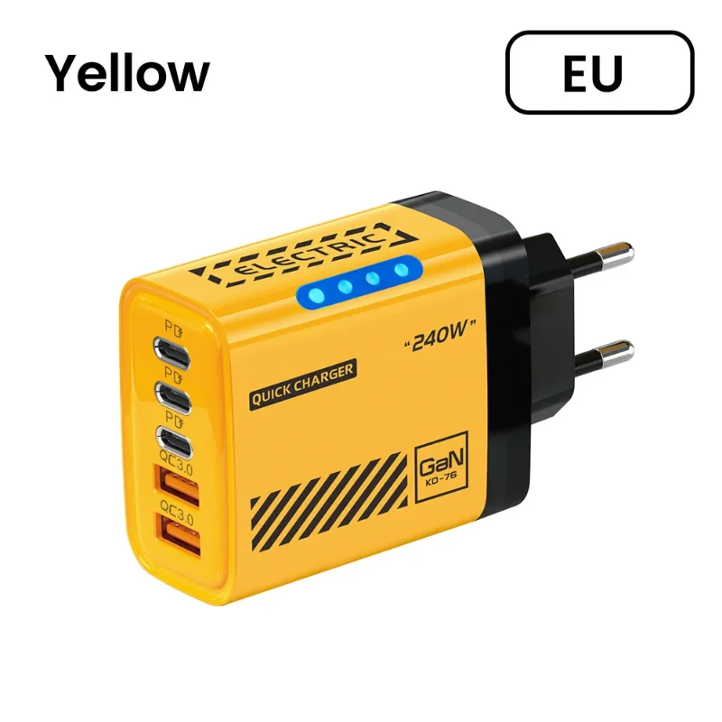  240 W GaN Ladegerät 5 Ports 3USB 2 Typ-C Schnelle Lade US/EU Stecker Mit LED licht Desktop Power Adapter Für Iphone Huawei Xiaomi