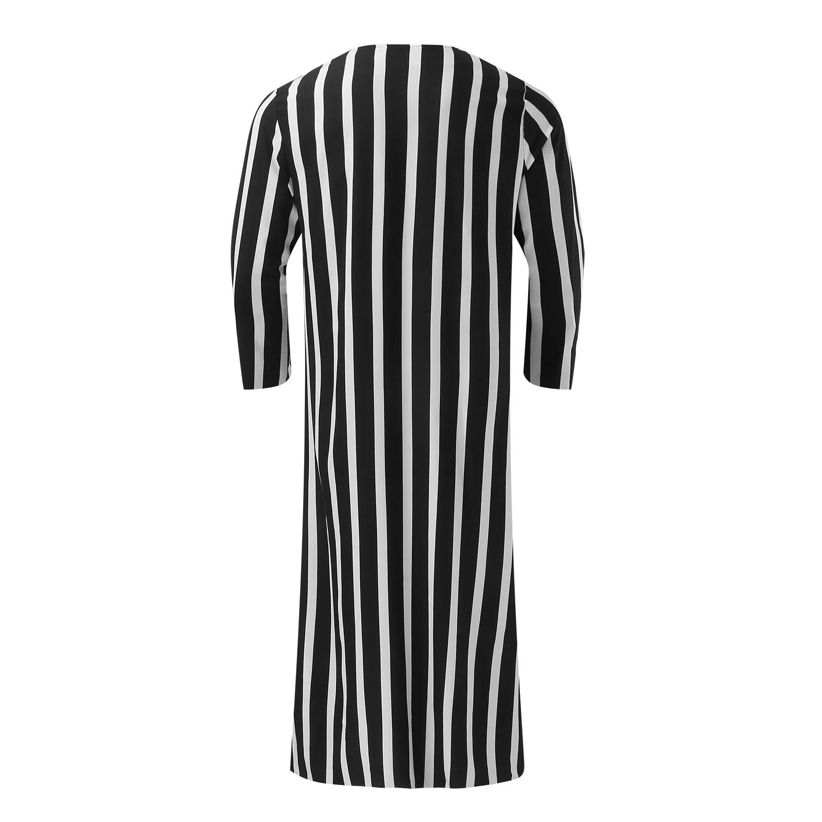 Burr Design 1 Piece Muslim Men\'s Jubba Thobe Kaftan Long Sleeve Dress Black White Striped Maxi Robe Saudi Arabic Cloth MY952