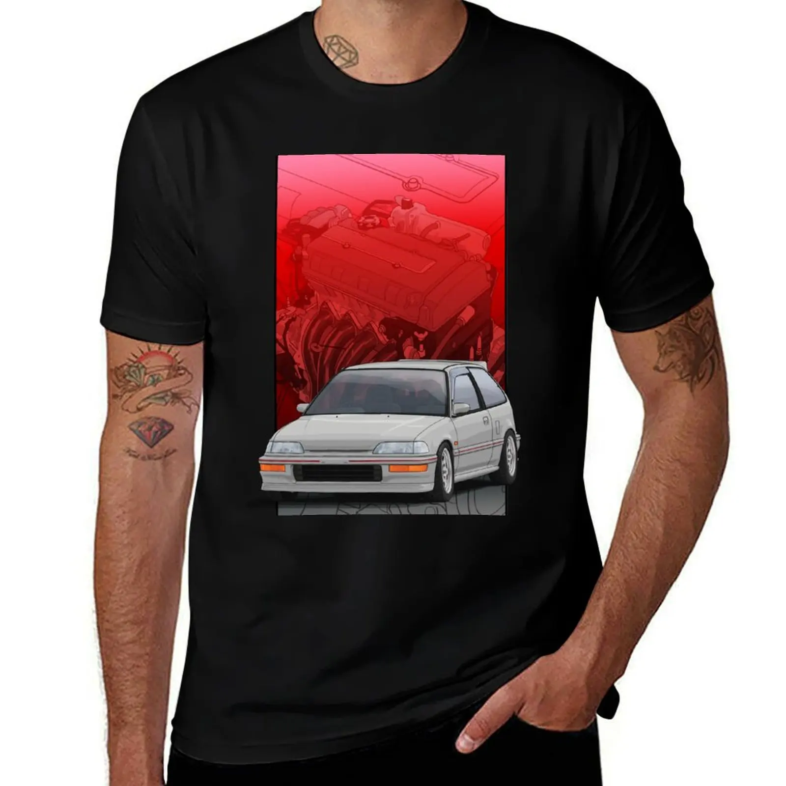 Civic EF hatch with a B16 backdrop T-Shirt Clothing vintage t shirts t shirt men