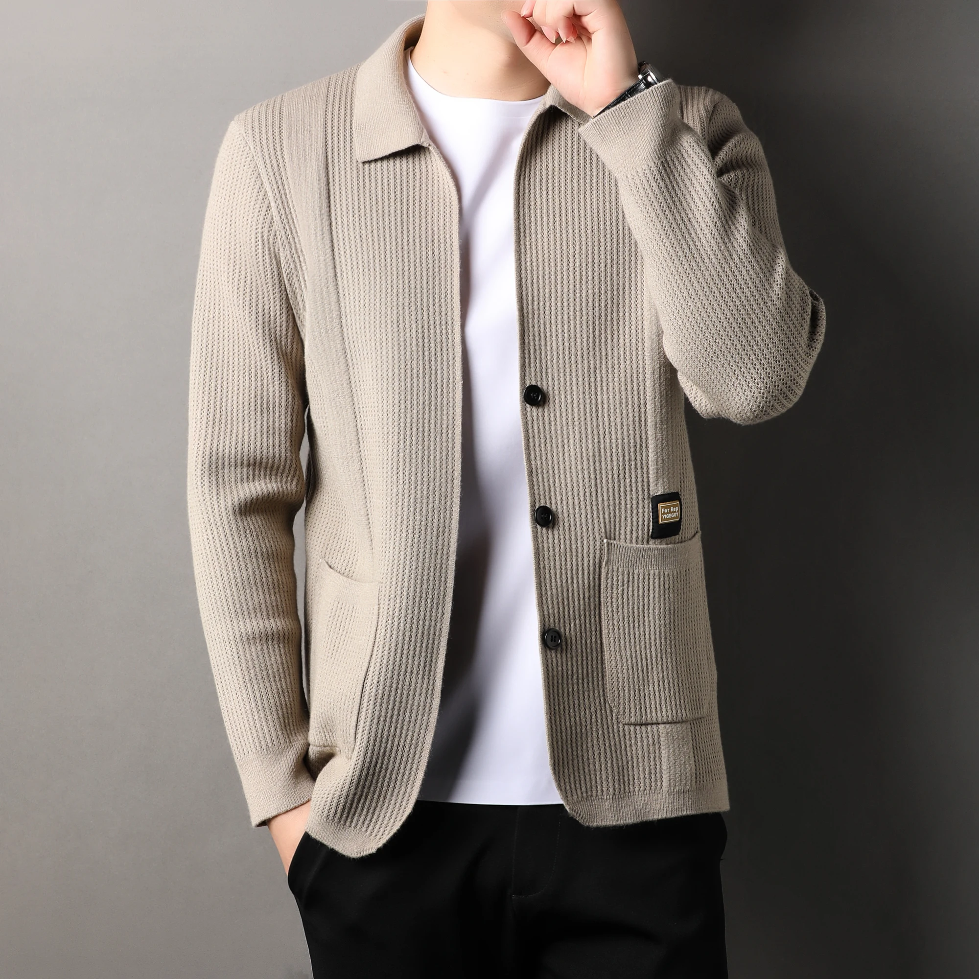 

Осень 202, вязаный кардиган, мужской свитер, весна и осень, новый стиль, деловой отдых, элитное мужское пальто-поло